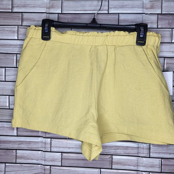 New O'NEILL Womens Carlene Shorts Mustard Yellow Linen Blend Size Medium Bottoms - Picture 1 of 13